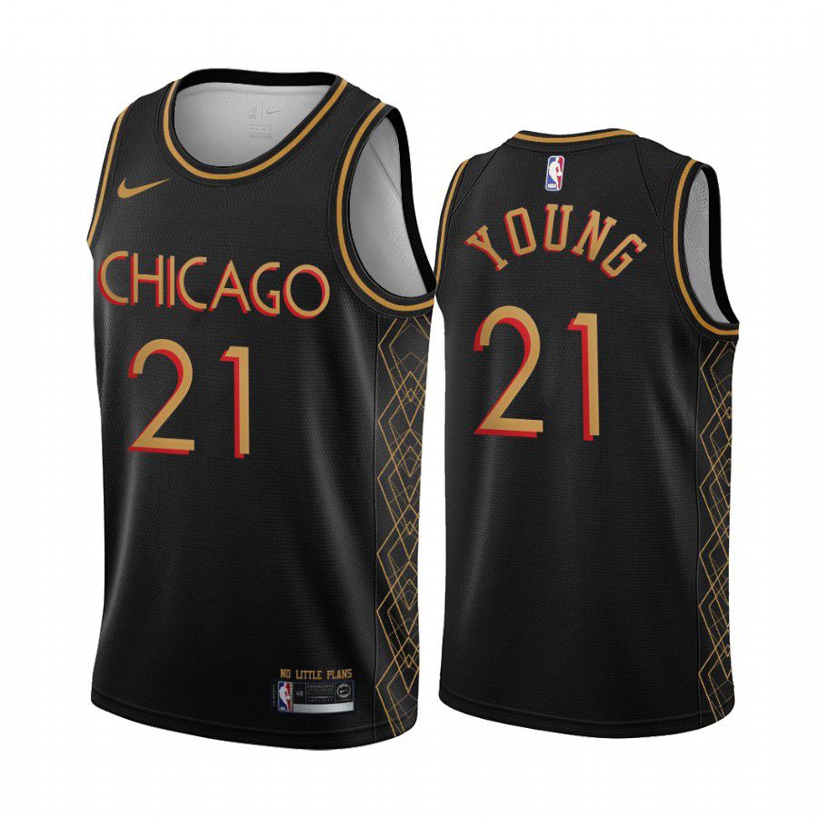 Men Chicago Bulls #21 thaddeus young black motor city edition no little plans 2020 nba jersey